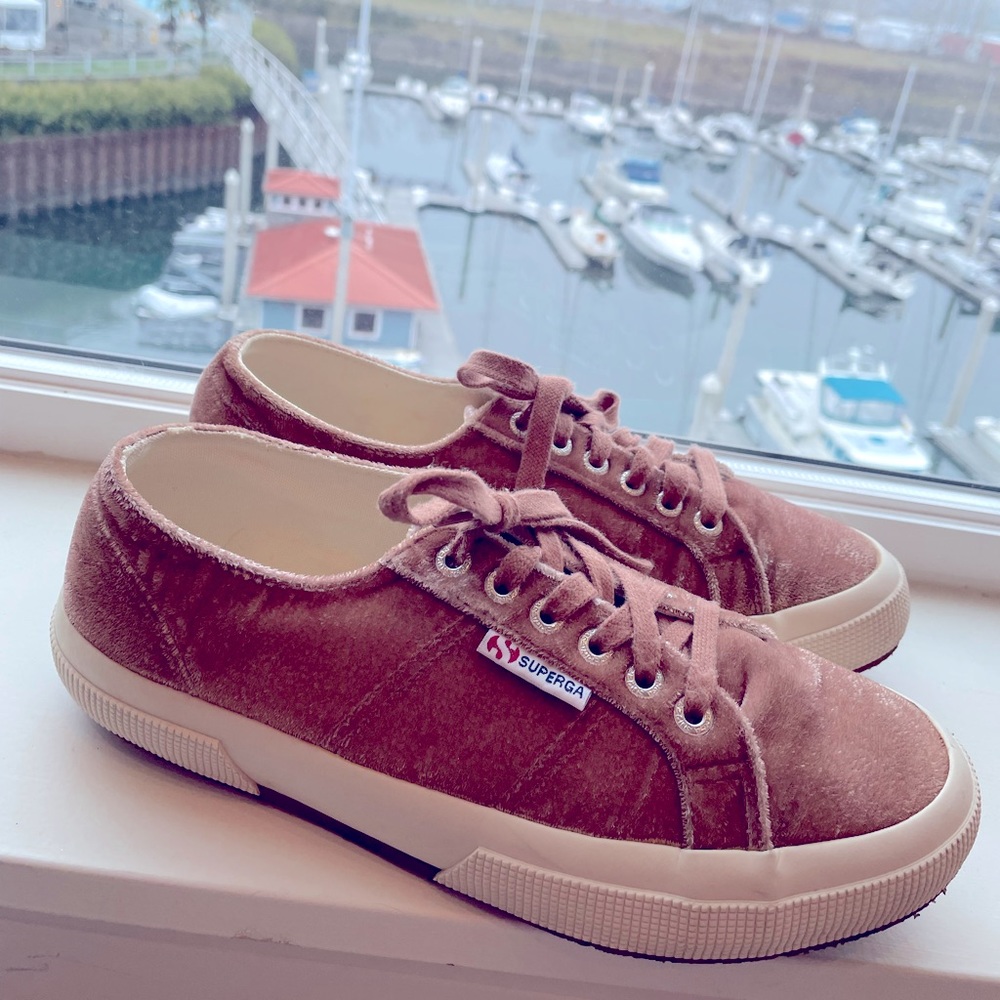 Superga women’s sneaker, pink crushed velvet, size 8.5. Price is firm.